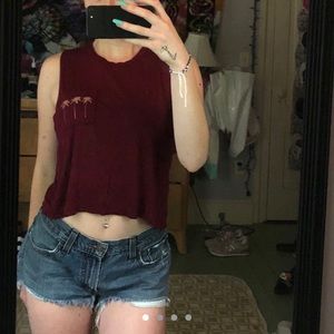 Palm Trees pocket cropped cutoff tank top